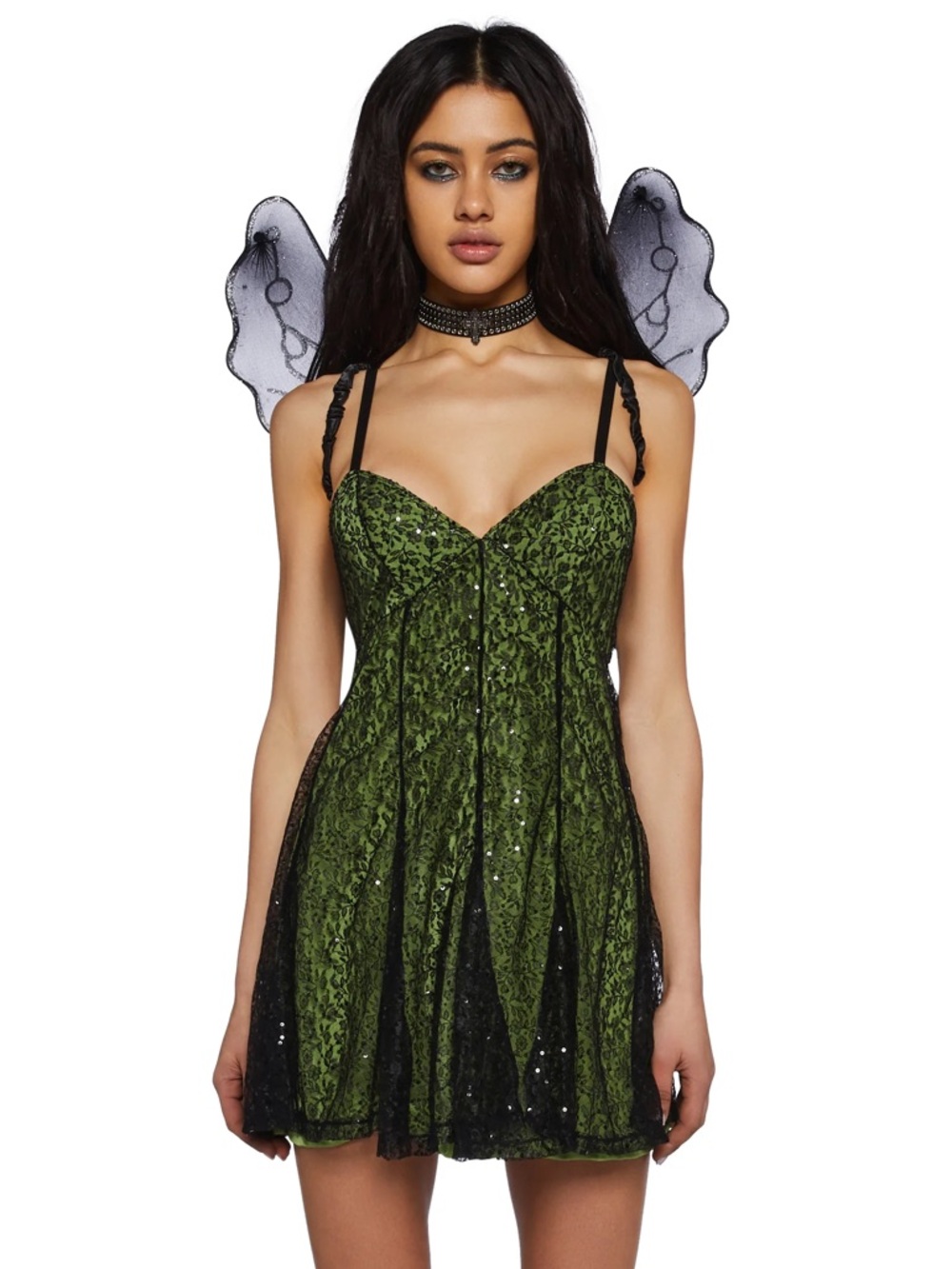 BNWT Dollskill Green and Black Lace and Sequinned Double Layer Flare Dress